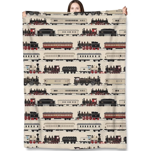 Vintage Train Throw Blanket Gifts for Adults Kids, Steam Locomotive ...