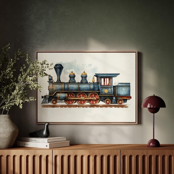 Vintage Train Watercolor Style, Steam Locomotive Wall Art For Boys Room, Rustic Nursery Or Travel-Inspired Decor UNFRAMED
