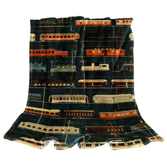 Vintage Trains Soft Throw Blanket Cozy Fleece Sofa Bed Couch Blankets for Winter & All Season, 40x60 inches