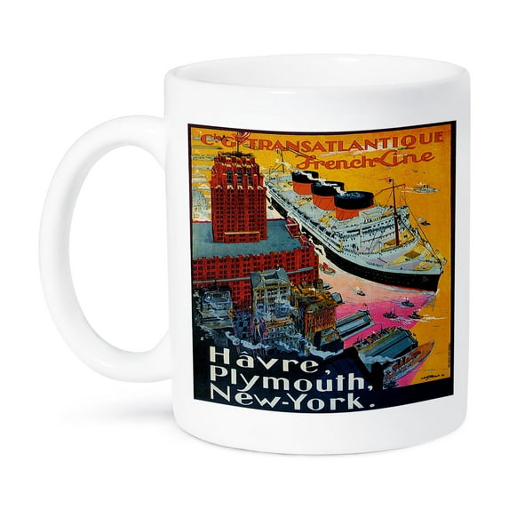 3dRose, Vintage Transatlantique French Line Ocean Liner Poster, 15oz Mug