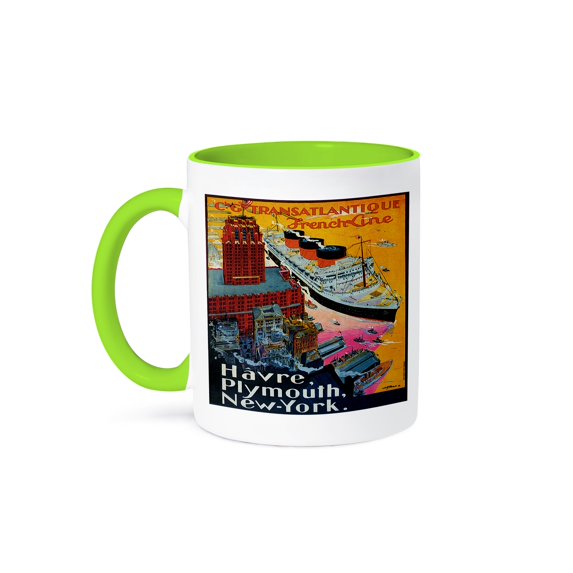Vintage Transatlantique French Line Ocean Liner Poster, 15oz Two-Tone Green Mug