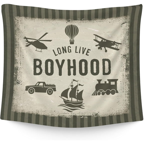 Vintage Transport Vehicle Wall Tapestry, Cars Boat Plane Room Decor, Green Retro Hanging Tapestry for Bedroom Dorm Playroom Classroom 50x60in