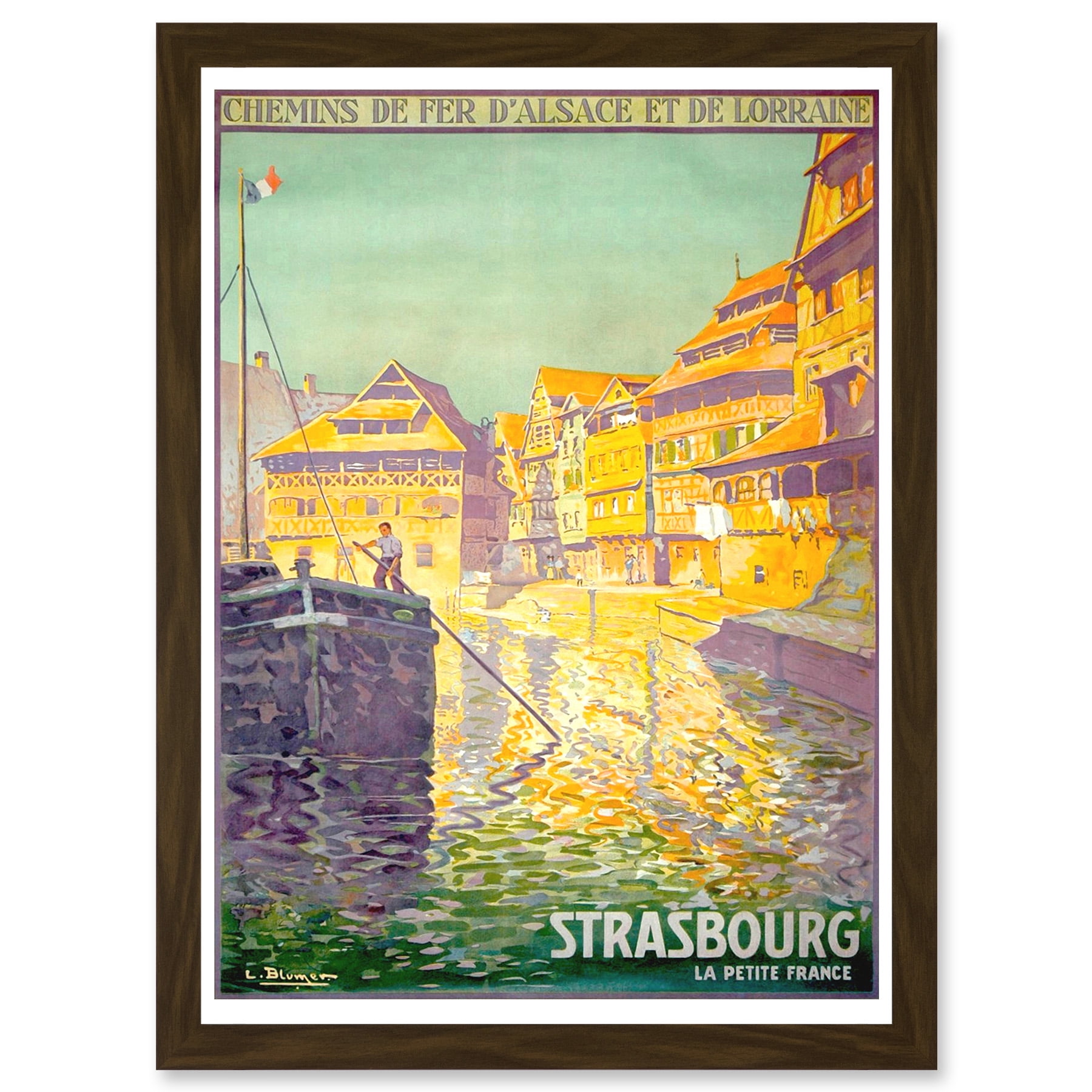Vintage Travel Advert Strasbourg France Blumer Railway Alsace Chemins Fer Lorraine Artwork Framed Wall Art Print A4
