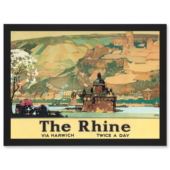 Vintage Travel Advert The Rhine Harwich River Castle Railway Artwork Framed Wall Art Print A4