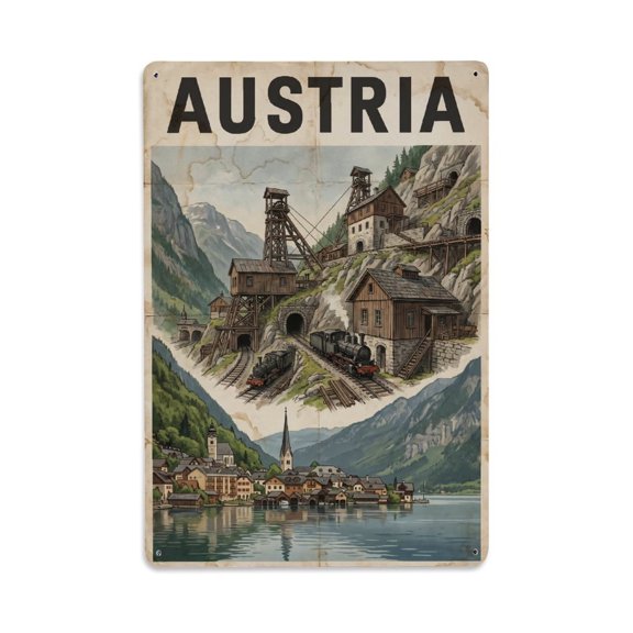 Vintage Travel Austria Mining Heritage Vintage Metal Tin Sign Plaque Wall Decor for Cafe, Club, Garden Metal Poster 8x12Inch
