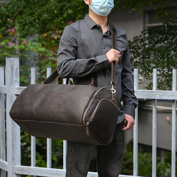 Vintage Travel Bag Multifunctional Leather Duffle Bag Folding,Light Brown
