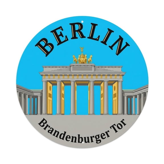 Vintage Travel Berlin Gate Germany Vintage Metal Tin Sign Plaque Wall Decor for Cafe, Club, Garden Round Metal Poster 8x8Inch