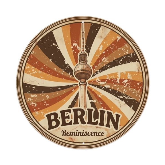 Vintage Travel Berlin Germany Memory Vintage Metal Tin Sign Plaque Wall Decor for Cafe, Club, Garden Round Metal Poster 8x8Inch