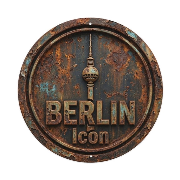 Vintage Travel Berlin Germany Monument Vintage Metal Tin Sign Plaque Wall Decor for Cafe, Club, Garden Round Metal Poster 8x8Inch