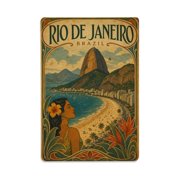 Vintage Travel Brazil Rio De Janeiro Vintage Metal Tin Sign Plaque Wall Decor for Cafe, Club, Garden Metal Poster 8x12Inch