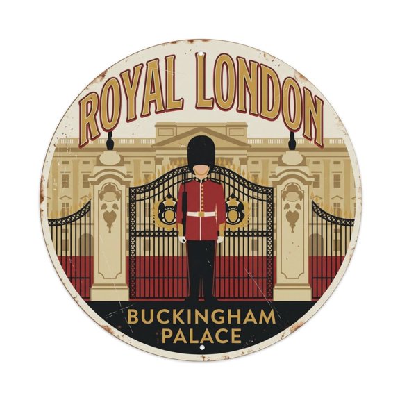 Vintage Travel British Guard Royal Vintage Metal Tin Sign Plaque Wall Decor for Cafe, Club, Garden Round Metal Poster 8x8Inch