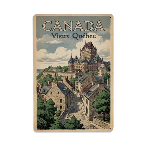Vintage Travel Canada Quebec Heritage Vintage Metal Tin Sign Plaque Wall Decor for Cafe, Club, Garden Metal Poster 8x12Inch