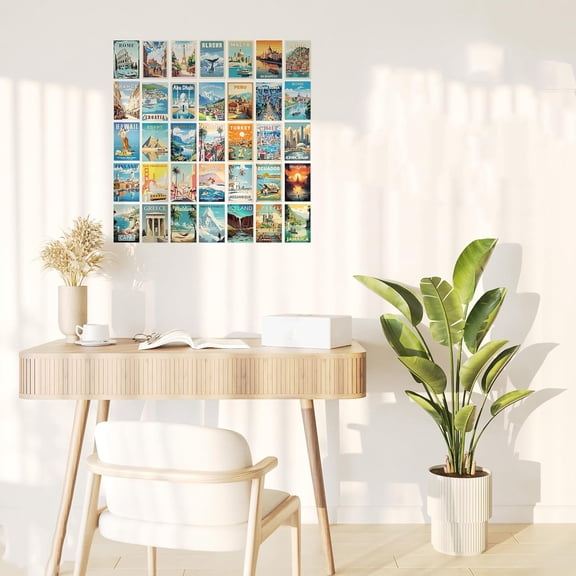 Vintage Travel Decor - Travel Posters Wall Art Prints, Vintage Postcards from Around The World, City Landscape Aesthetic Pictures Retro Popular Cities Photo Collage Kit