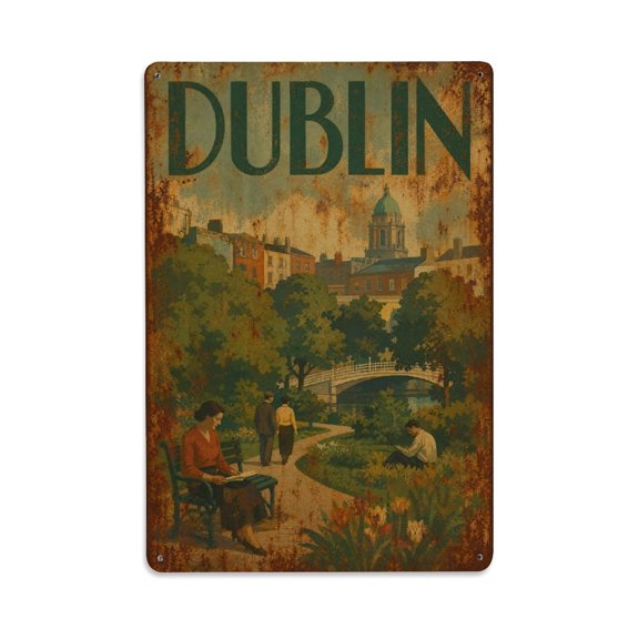 Vintage Travel Dublin Green Spaces Ireland Vintage Metal Tin Sign Plaque Wall Decor for Cafe, Club, Garden Metal Poster 8x12Inch