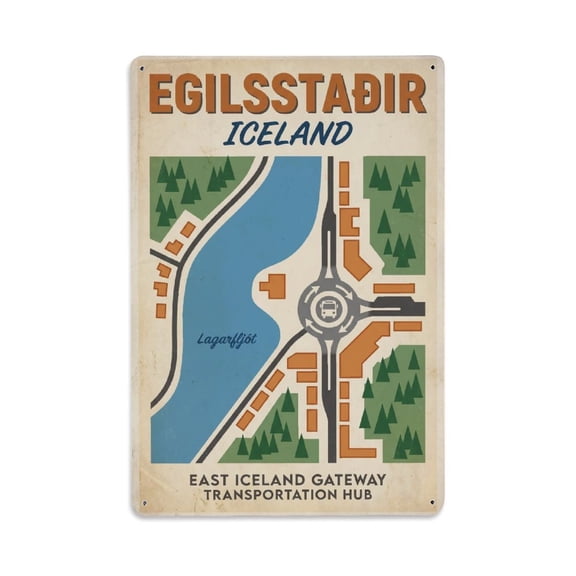 Vintage Travel Egilsstadir Iceland Hub Vintage Metal Tin Sign Plaque Wall Decor for Cafe, Club, Garden Metal Poster 8x12Inch