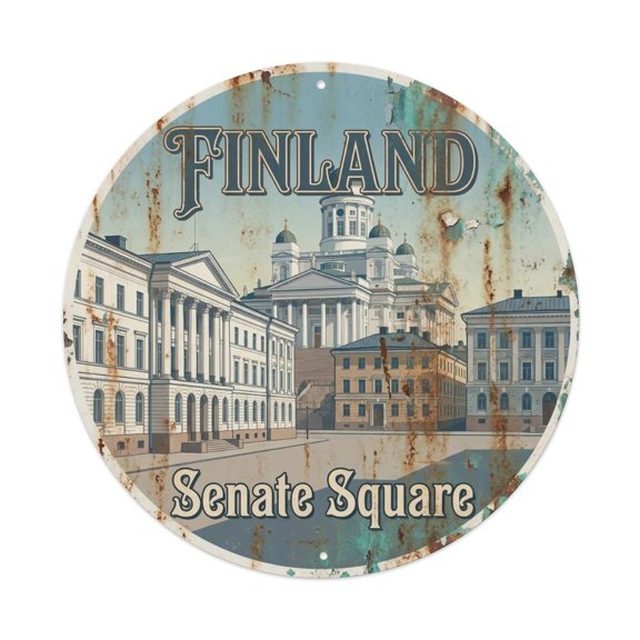 Vintage Travel Finland Royal Vintage Metal Tin Sign Plaque Wall Decor for Cafe, Club, Garden Round Metal Poster 8x8Inch
