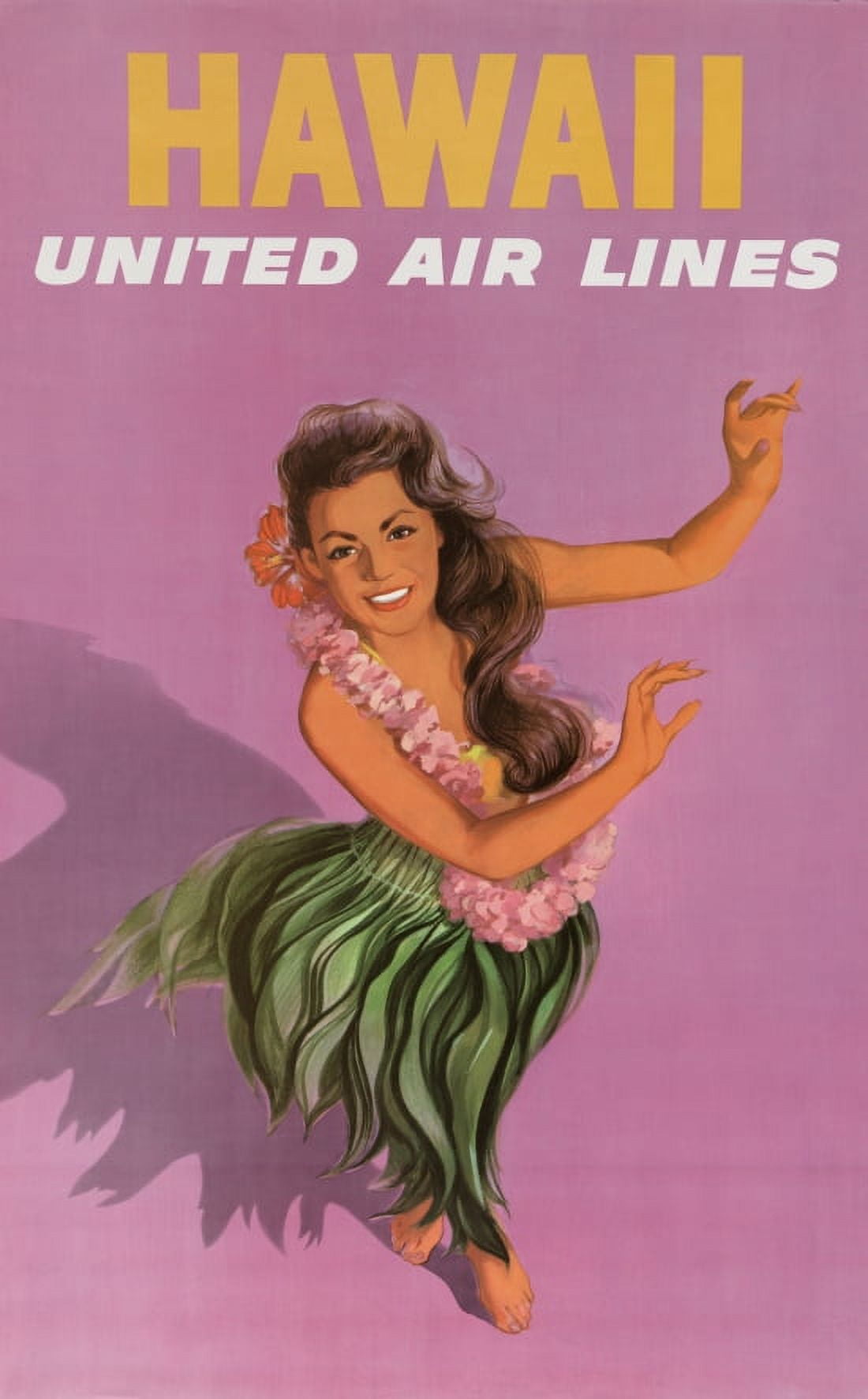 Vintage Travel Hawaii Hula Girl United Air Lines Purple Canvas Art - (24 x 36)