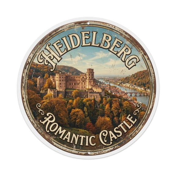 Vintage Travel Heidelberg Germany Romantic Vintage Metal Tin Sign Plaque Wall Decor for Cafe, Club, Garden Round Metal Poster 8x8Inch