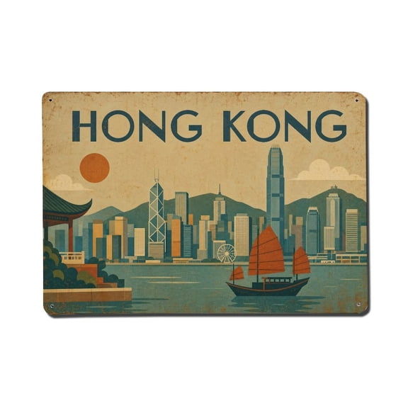Vintage Travel Hong Kong Harmony Vintage Metal Tin Sign Plaque Wall Decor for Cafe, Club, Garden Metal Poster 8x12Inch