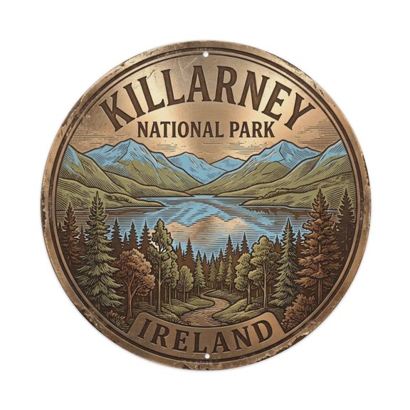 Vintage Travel Killarney Ireland Artwork Vintage Metal Tin Sign Plaque Wall Decor for Cafe, Club, Garden Round Metal Poster 8x8Inch