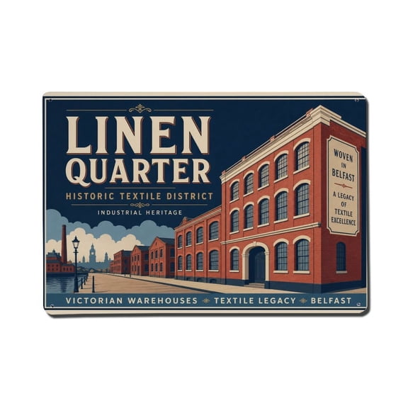 Vintage Travel Linen Quarter Belfast Textile Heritage District 1 Vintage Metal Tin Sign Plaque Wall Decor for Cafe, Club, Garden Metal Poster 8x12Inch