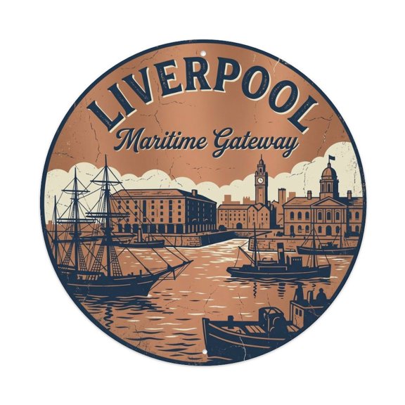 Vintage Travel Liverpool Docks Vintage Metal Tin Sign Plaque Wall Decor for Cafe, Club, Garden Round Metal Poster 8x8Inch