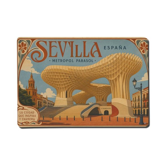 Vintage Travel Metropol Parasol Seville Wooden Structure Vintage Metal Tin Sign Plaque Wall Decor for Cafe, Club, Garden Metal Poster 8x12Inch