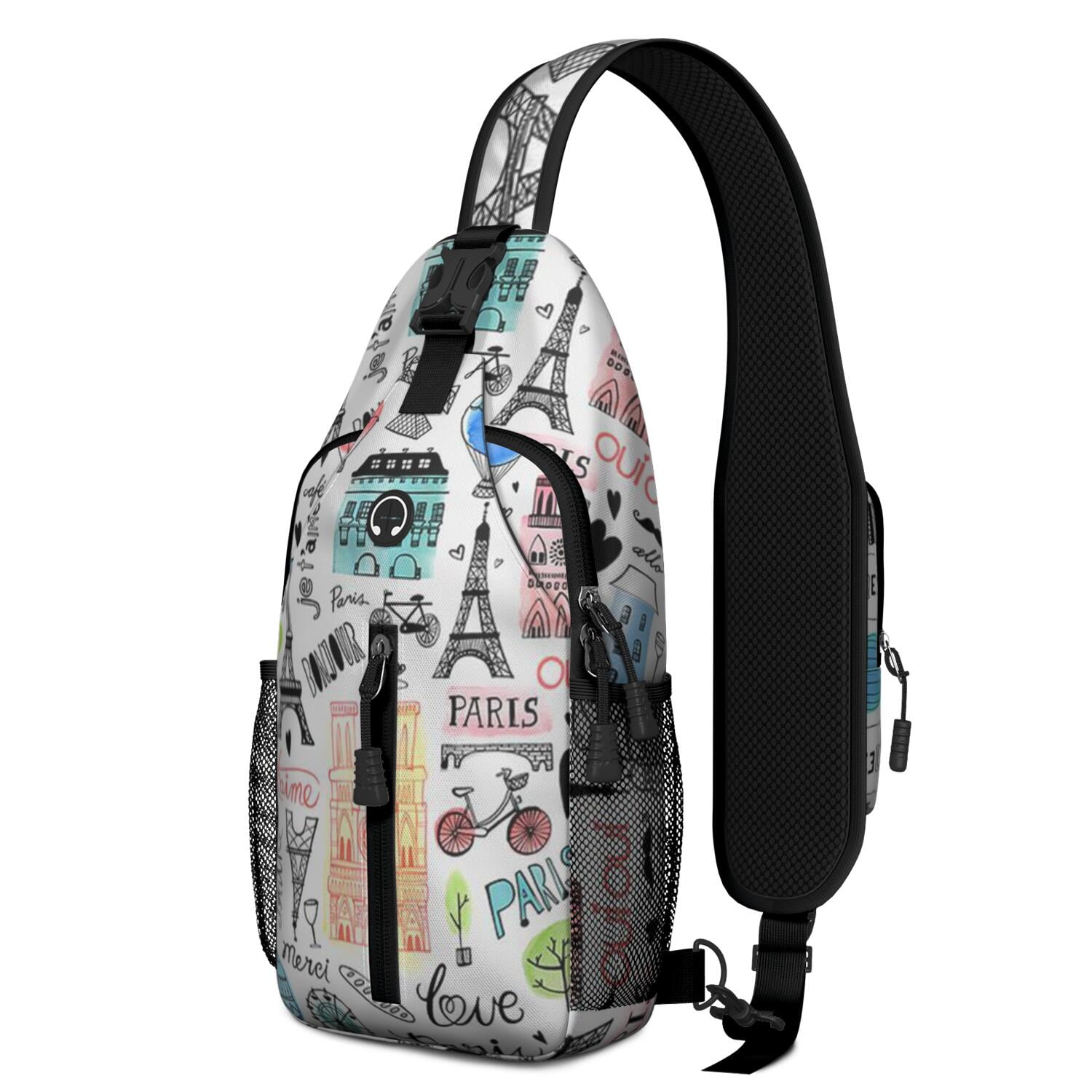 Vintage Travel Paris Sling Bag for Women, Meny Pink Adventure Flight Crossbody Backpack, Lightweight Holiday Trip Daypack