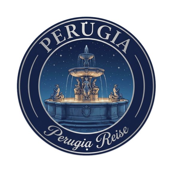 Vintage Travel Perugia Fountain Wanderlust Vintage Metal Tin Sign Plaque Wall Decor for Cafe, Club, Garden Round Metal Poster 8x8Inch