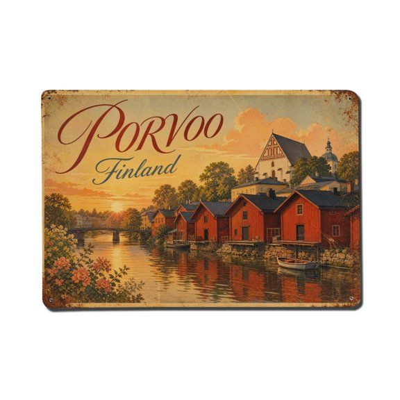 Vintage Travel Porvoo Finland Quaint Vintage Metal Tin Sign Plaque Wall Decor for Cafe, Club, Garden Metal Poster 8x12Inch