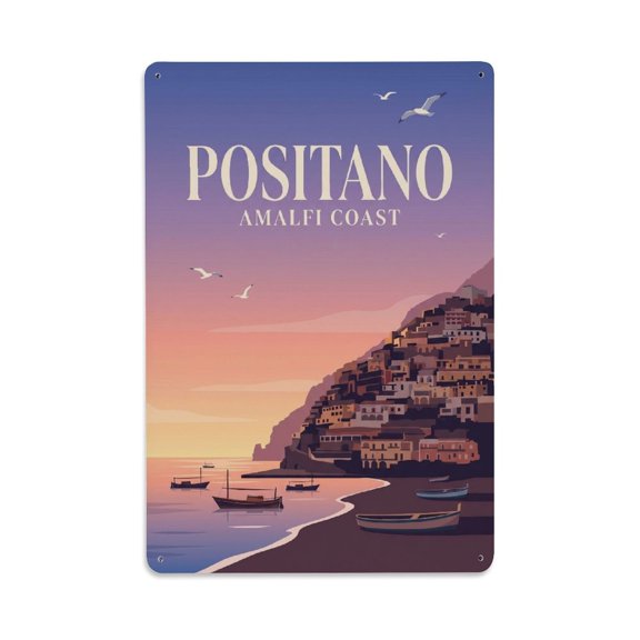 Vintage Travel Positano Italy Graphite Vintage Metal Tin Sign Plaque Wall Decor for Cafe, Club, Garden Metal Poster 8x12Inch