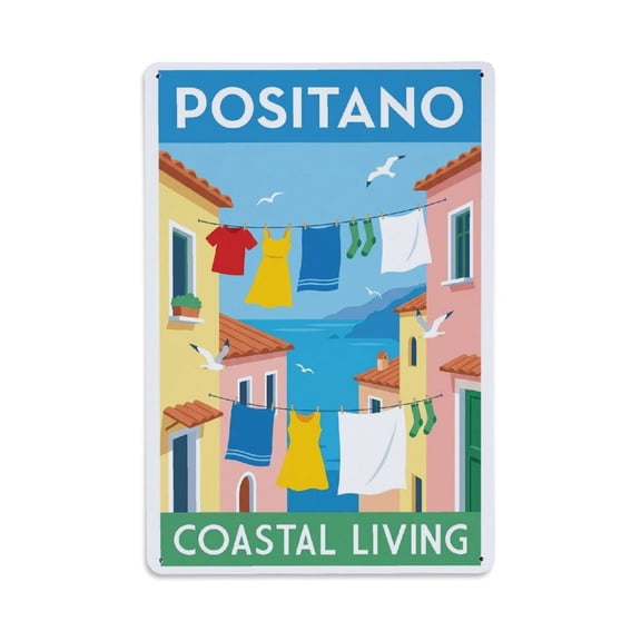 Vintage Travel Positano Italy Rambler Vintage Metal Tin Sign Plaque Wall Decor for Cafe, Club, Garden Metal Poster 8x12Inch