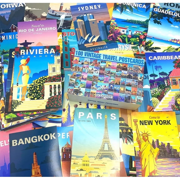 Vintage Travel Postcard Set, World Famous Country City Illustrations Mailing Postcards, Travel Decor Posters Prints