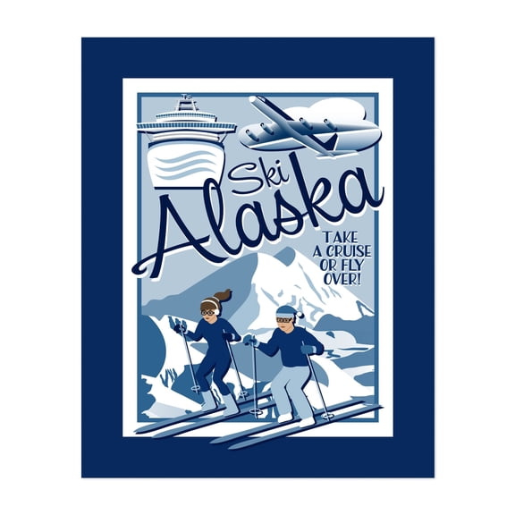 Vintage Travel Poster for Alaskan Ski Vacation // Skiing Adventure - Alaska Digital Art Travel Poster Vintage Poster Winter Mountain Retro Snow Unframed Wall Art Print 4 x 6 inches