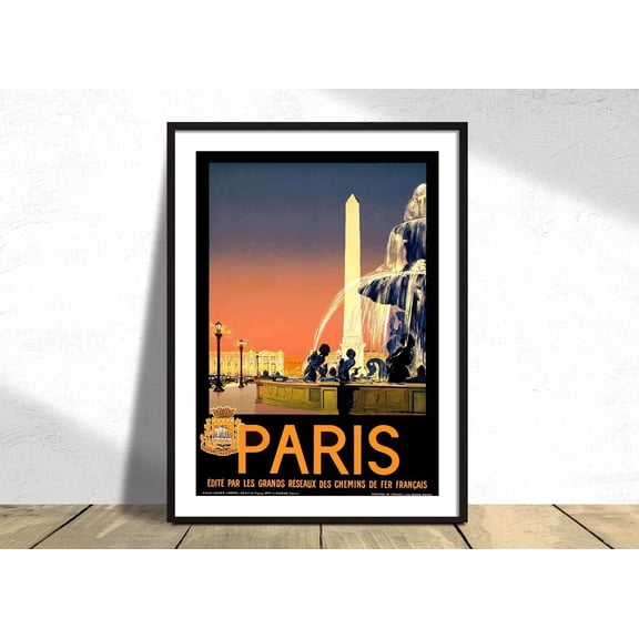 Vintage Travel Poster Paris France French Decor Vintage Picture Travel Eiffel Tower Home Decoration Old Advertisement, Stretched Canvas 16x20in