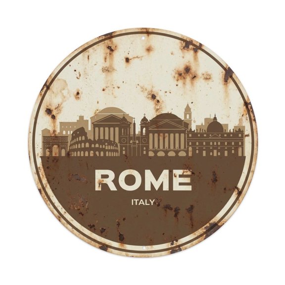 Vintage Travel Roman Architecture Wanderlust Vintage Metal Tin Sign Plaque Wall Decor for Cafe, Club, Garden Round Metal Poster 8x8Inch