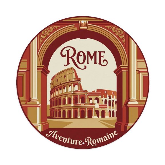 Vintage Travel Rome Aventure Romaine Vintage Metal Tin Sign Plaque Wall Decor for Cafe, Club, Garden Round Metal Poster 8x8Inch