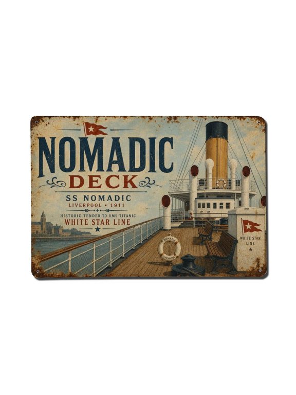 Vintage Travel SS Nomadic Belfast Deck White Star Heritage Vintage Metal Tin Sign Plaque Wall Decor for Cafe, Club, Garden Metal Poster 8x12Inch