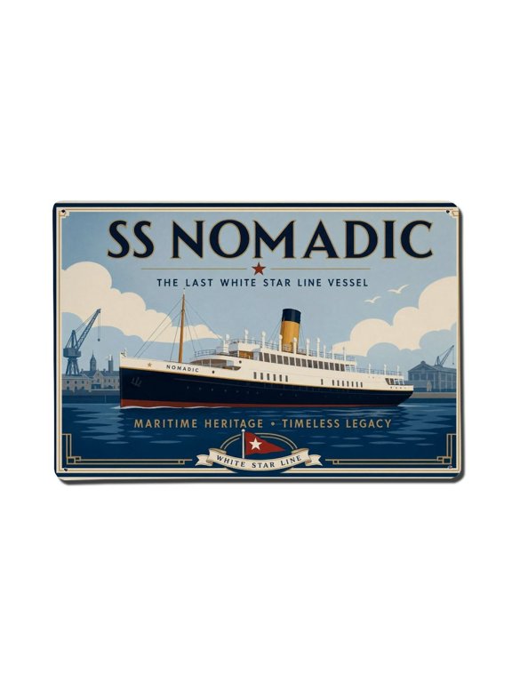 Vintage Travel SS Nomadic Belfast White Star Line Ship Vintage Metal Tin Sign Plaque Wall Decor for Cafe, Club, Garden Metal Poster 8x12Inch