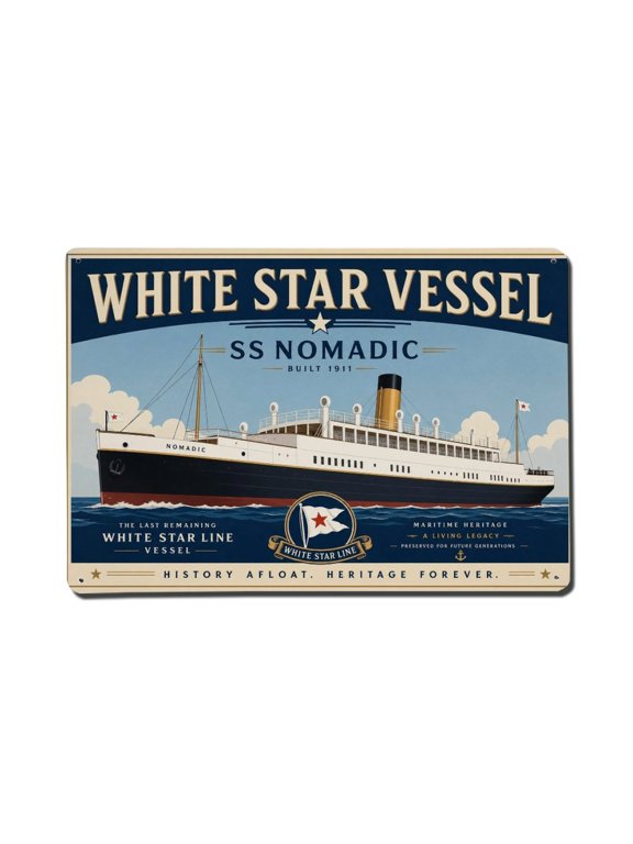 Vintage Travel SS Nomadic Belfast White Star Tender Ship 1 Vintage Metal Tin Sign Plaque Wall Decor for Cafe, Club, Garden Metal Poster 8x12Inch