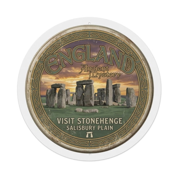 Vintage Travel Stonehenge Ancient Mystery Vintage Metal Tin Sign Plaque Wall Decor for Cafe, Club, Garden Round Metal Poster 8x8Inch