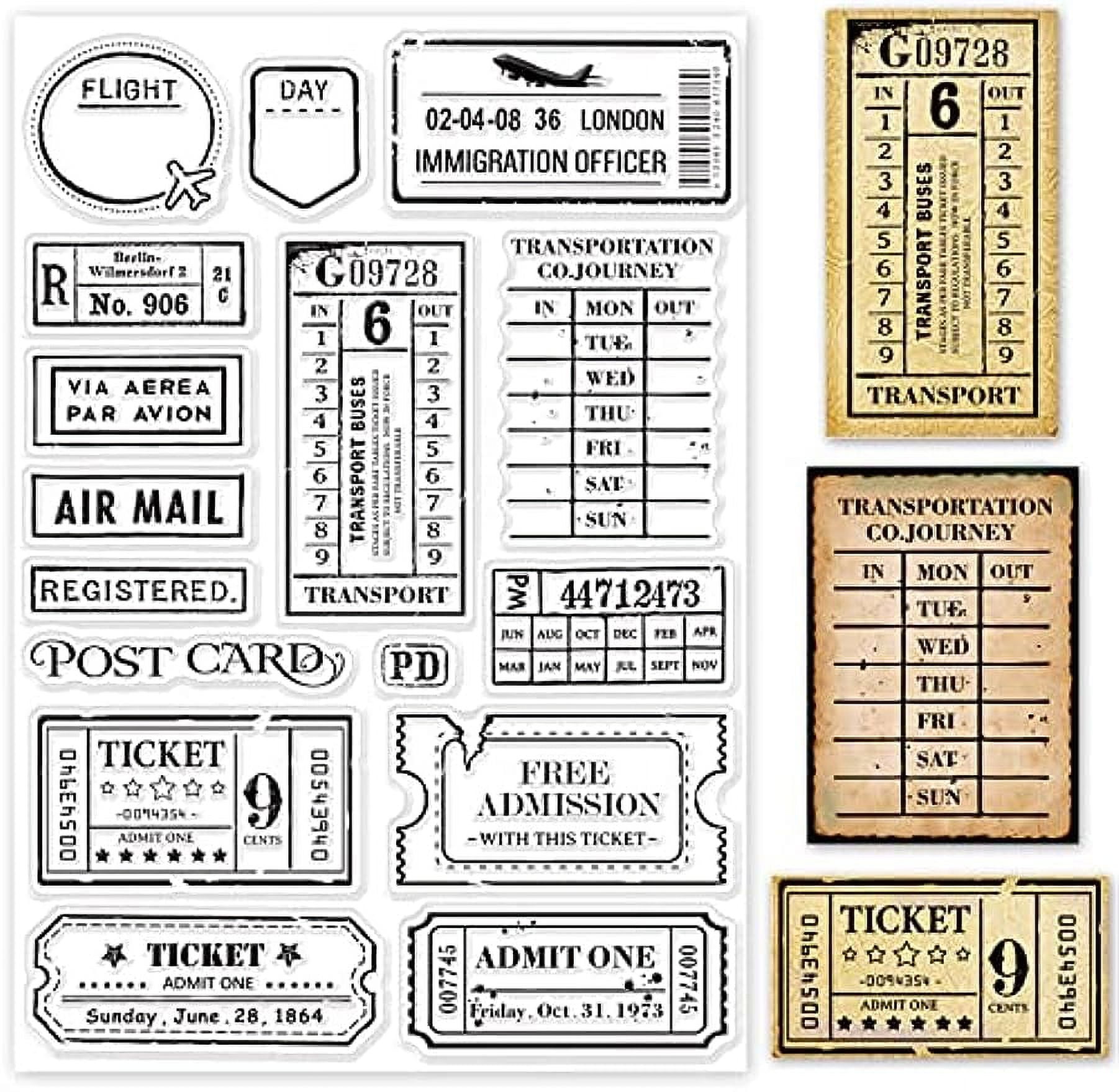 Vintage Travel Ticket Themed Clear Stamps Tickets Silicone Stamp Plane  Tickets Rubber Stamps Retro Tickets Post Card Silicone Transparent Seal  Stamps for Card Making Scrapbooking 