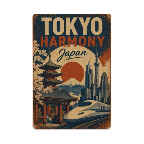 Vintage Travel Tokyo Japan Harmony Vintage Metal Tin Sign Plaque Wall Decor for Cafe, Club, Garden Metal Poster 8x12Inch