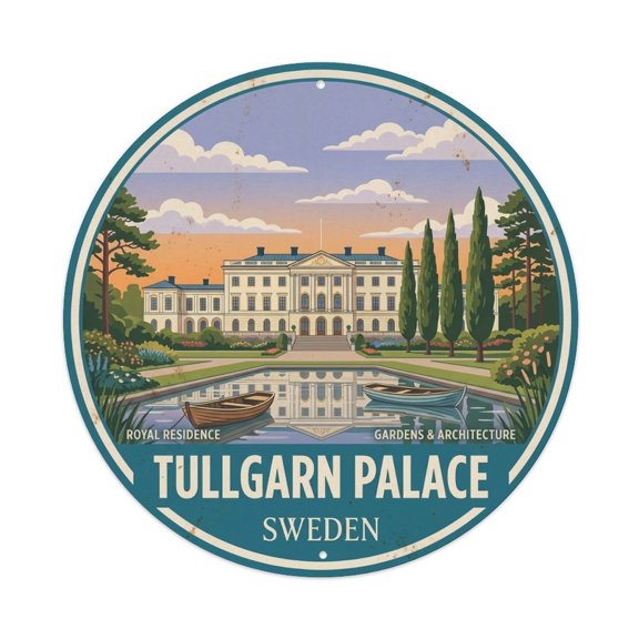 Vintage Travel Tullgarn Sweden Residence Vintage Metal Tin Sign Plaque Wall Decor for Cafe, Club, Garden Round Metal Poster 8x8Inch
