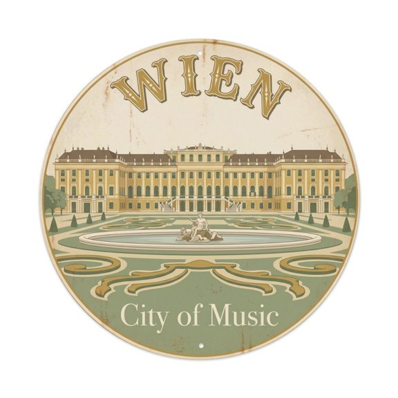Vintage Travel Vienna Palace Imperial Vintage Metal Tin Sign Plaque Wall Decor for Cafe, Club, Garden Round Metal Poster 8x8Inch