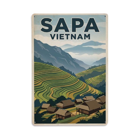 Vintage Travel Vietnam Sapa Vintage Metal Tin Sign Plaque Wall Decor for Cafe, Club, Garden Metal Poster 8x12Inch