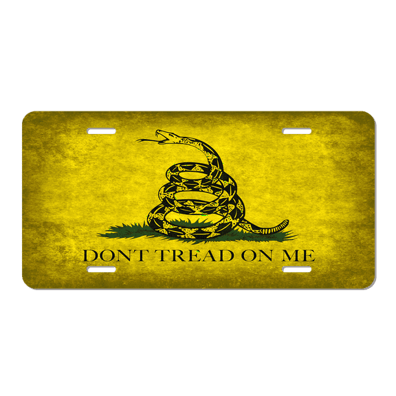 Vintage Don'T Tread on Me Flag License Plate Personalized License Plate Cover Aluminum Anti-Rust Metal Car Plates Tag Car Decoration Accessory for Men Women, 12" x 6"