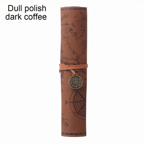 Vintage Treasure Map Roll-Up Pencil Case Large Capacity PU Leather Pouch