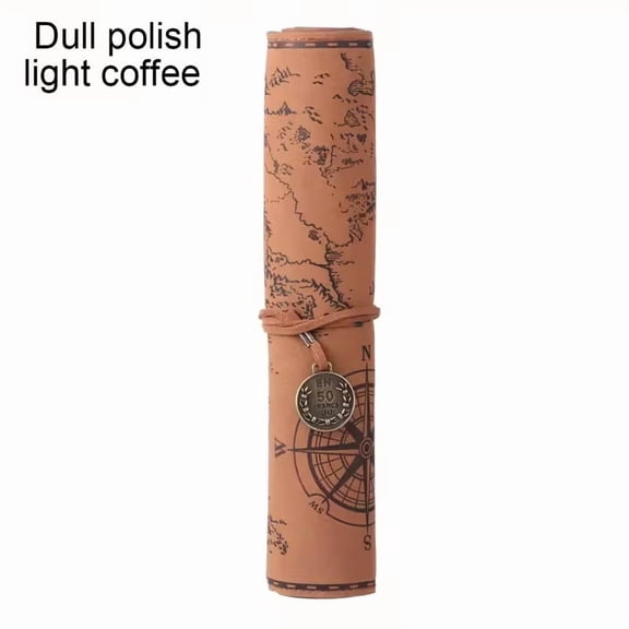 Vintage Treasure Map Roll-Up Pencil Case Large Capacity PU Leather Pouch