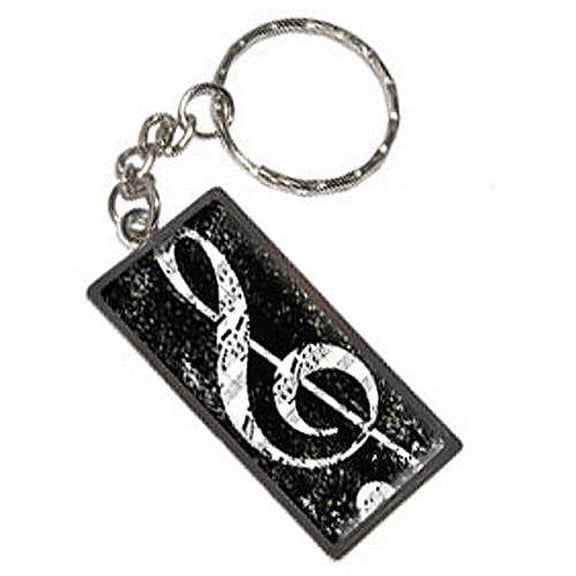 Vintage Treble Clef Music Black Keychain Key Chain Ring